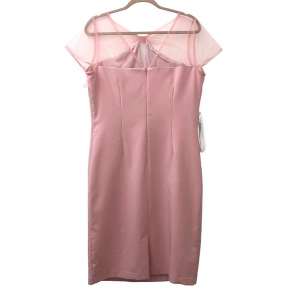 JS Collections Karina Blush Bow Illusion Mesh Sheath Dress 14 NWT - Picture 5 of 11